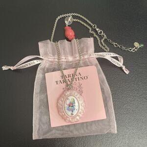 Vintage Alice In Wonderland Pink Tarina Tarantino Silve Tone Rose Necklace RARE
